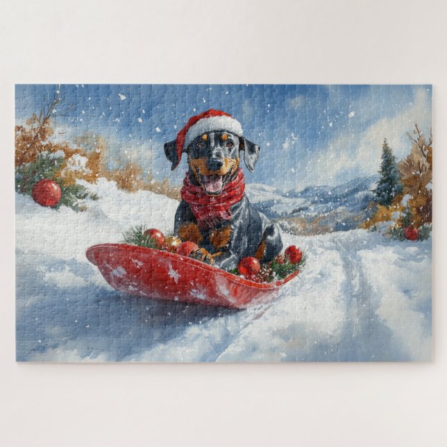 Puzzle Doberman Dog in Sledge Let it Neige Noël (Horizontal)
