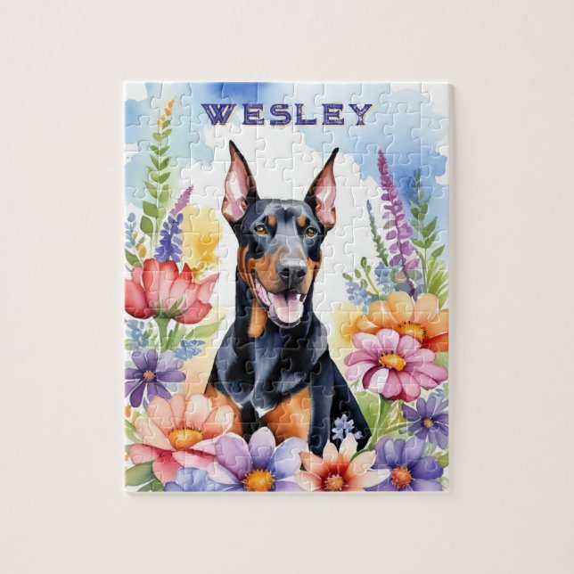 Puzzle Doberman Dog Vibrant Watercolor Pet (Vertical)