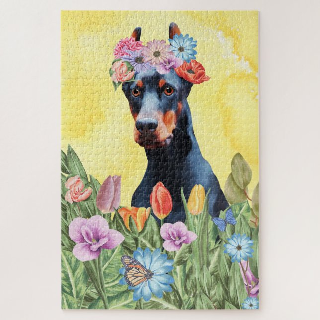 Puzzle Doberman Fleurs de Chien (Vertical)