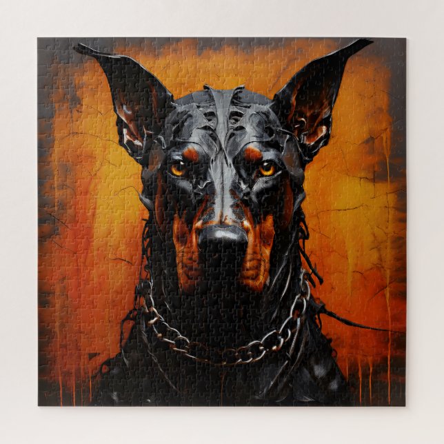 Puzzle Doberman Metal Art Silhouette Carré (Vertical)