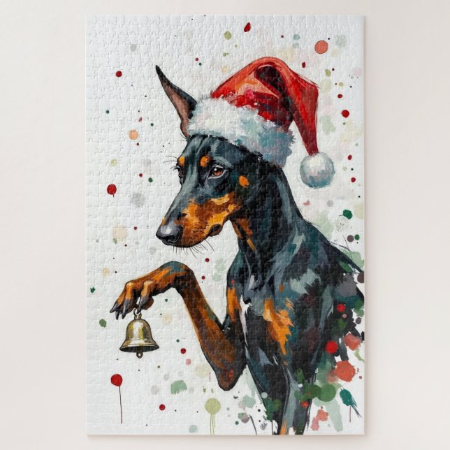 Puzzle Doberman Minimalist Christmas Bell Balance Hat (Vertical)