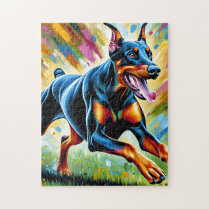 Puzzle Doberman Pinscher Dog Portrait Acrylique Art Impri