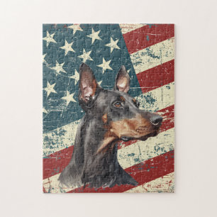 Puzzle Doberman Pinscher Drapeau Américain Grunge