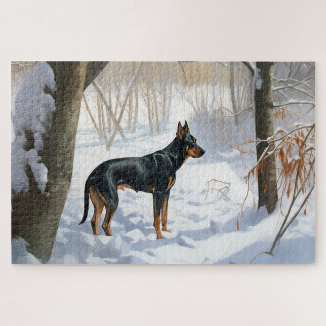 Puzzle Doberman Pinscher Laissez Tomber la Neige Noël (Horizontal)