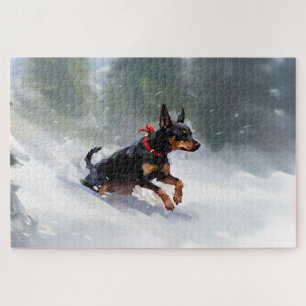 Puzzle Doberman Pinscher neige de Noël hiver