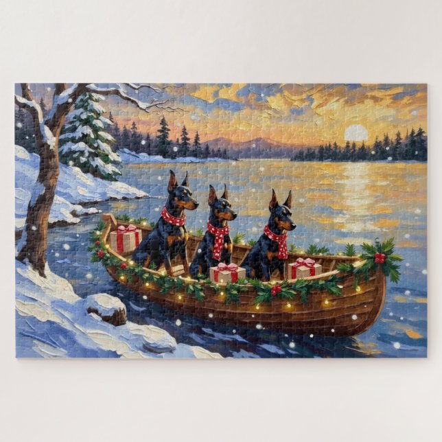 Puzzle Doberman Pinscher Noël Bateau Fêtes (Horizontal)