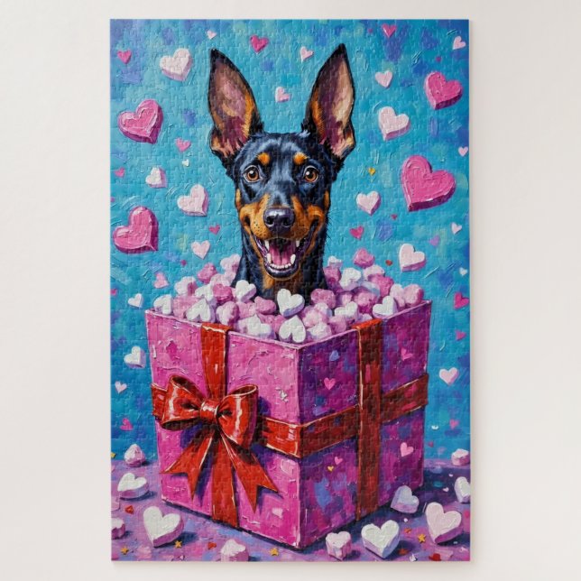 Puzzle Doberman Pinscher Saint-Valentin Marshmallow (Vertical)
