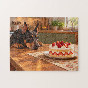 Puzzle Doberman Rêvant de Gâteau aux Fraises