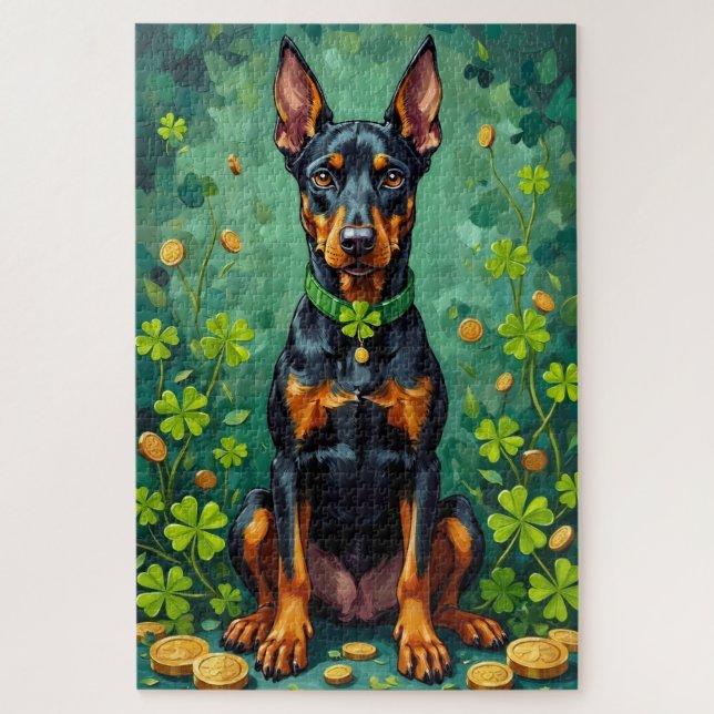 Puzzle Doberman Saint-Patrick Élégant Chien Chanceux (Vertical)