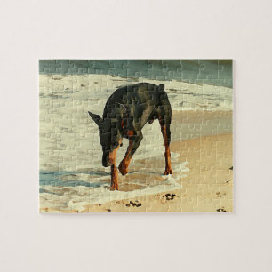 Puzzle Dobermann à l'image de peinture de plage