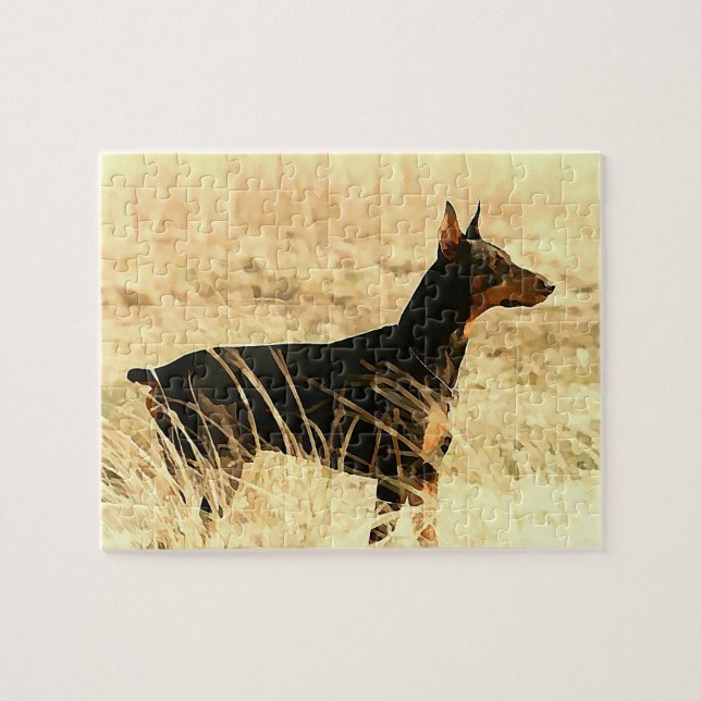 Puzzle Dobermann en roseaux secs peignant l'image (Horizontal)