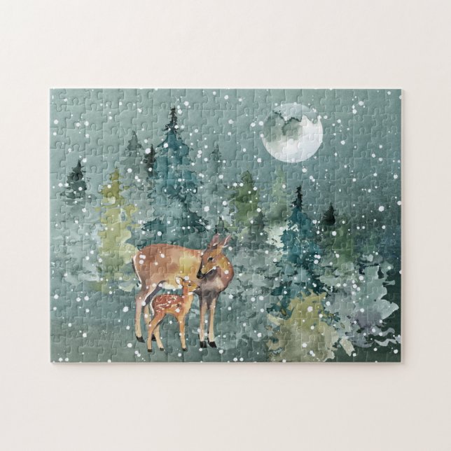 Puzzle Doe et chevreuils dans la Pleine lune forestière c (Horizontal)