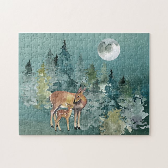 Puzzle Doe et chevreuils dans l'aquarelle de la Pleine lu (Horizontal)