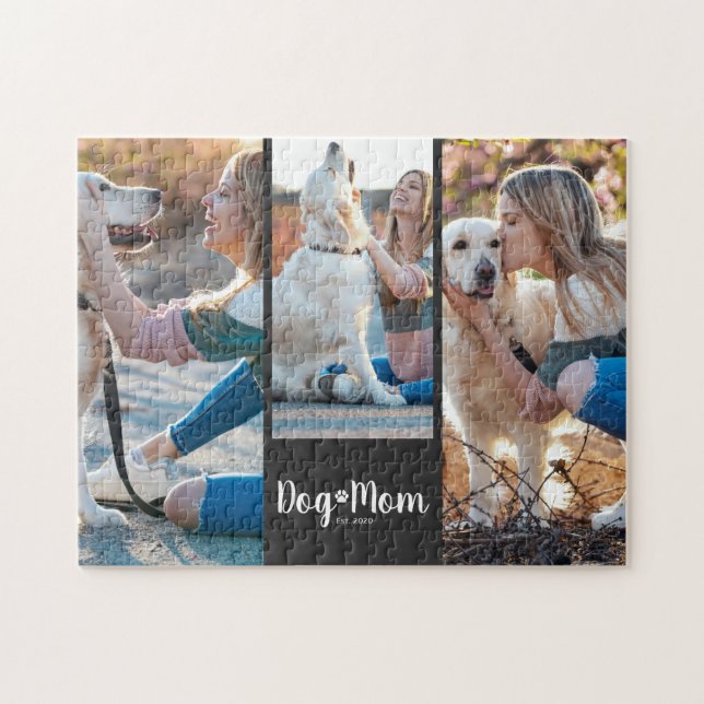 Puzzle Dog Mom Established Modern Script Black 3 Photo  (Horizontal)