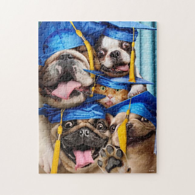 Puzzle Dogs and Cat Grads in Photo Booth (Vertical)