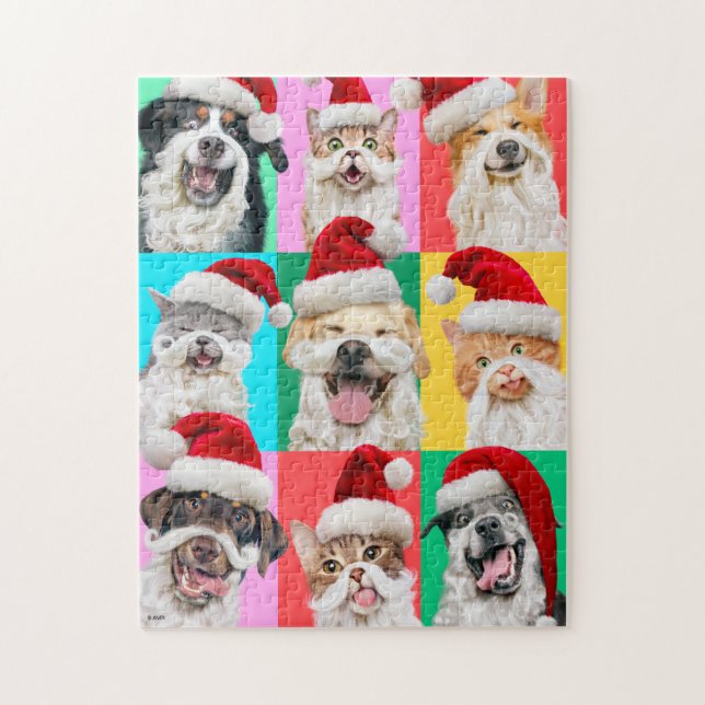 Puzzle Dogs and Cats with Santa Beard (Vertical)