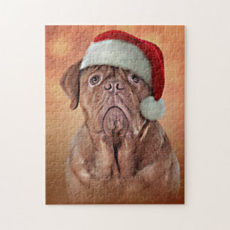 Puzzle Dogue de Bordeaux en casquette rouge de Père Noël