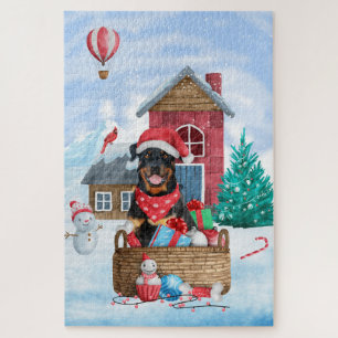 Puzzle Doigt Rottweiler dans la neige Maison de Chien de 