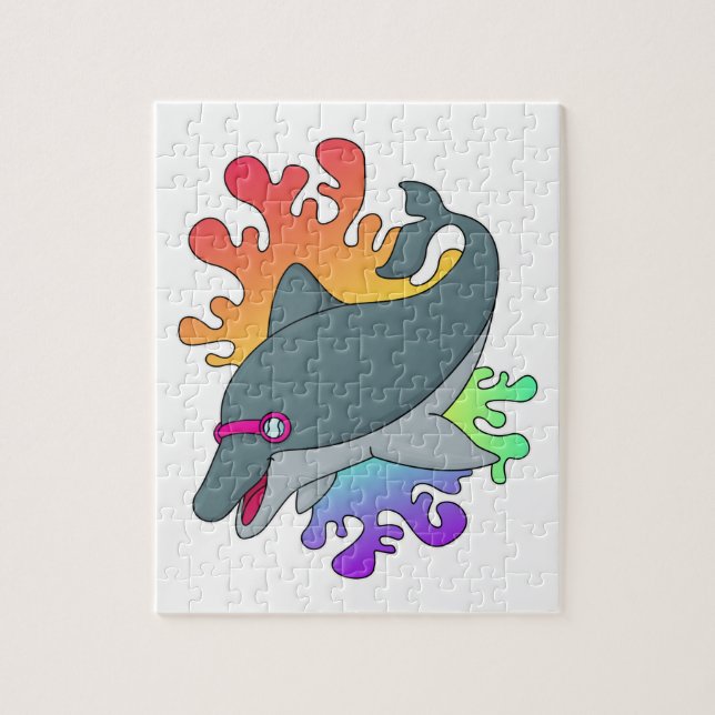Puzzle Dolphin at Swimming with Swimming goggles (Vertical)