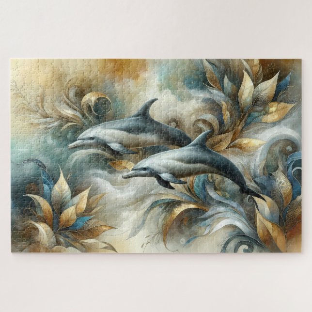 Puzzle Dolphins Golden Botanical Dreamscape (Horizontal)