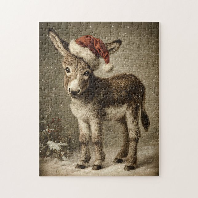 Puzzle Donkey de Noël Vintage (Vertical)