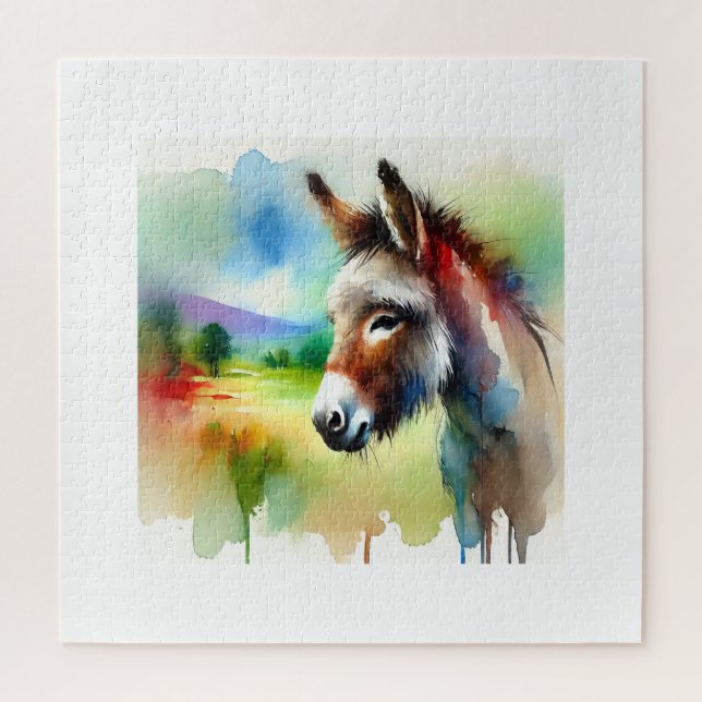 Puzzle Donkey in Watercolor Art 060724AREF111 - Watercolo (Vertical)