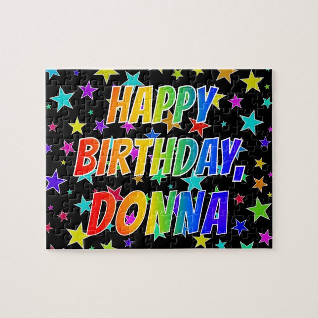 Puzzle "DONNA" Prénom, Amusant "HEUREUX ANNIVERSAIRE" (Horizontal)