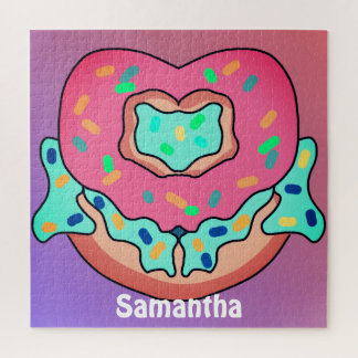 Puzzle Donut en forme de cœur minimaliste mignon | Amour