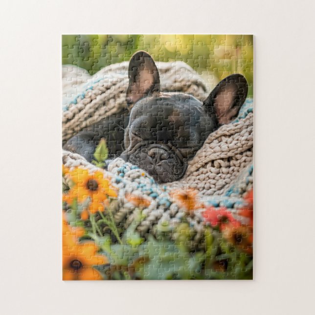 Puzzle Dormeur Frenchie Dans Prairie Fleurie (Vertical)