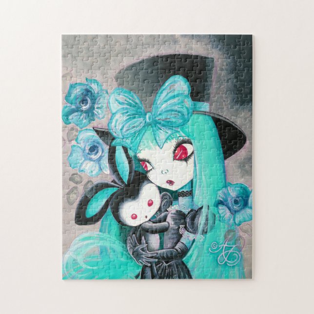 Puzzle Douce Fille Gothique Avec Lapin (Vertical)