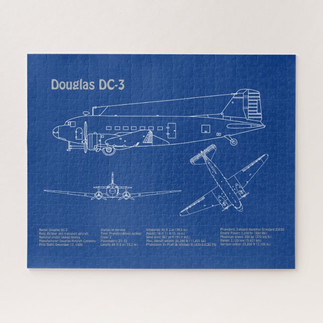 Puzzle Douglas DC-3 - Plan de plan directeur de l'avion A (Horizontal)