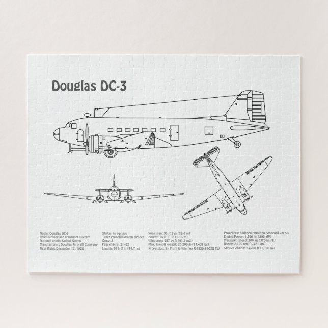 Puzzle Douglas DC-3 - Plans de dessin du plan directeur d (Horizontal)