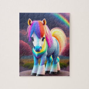 Puzzle Doux Coloré Poney Avec Arc En Ciel, Lumière Non Po