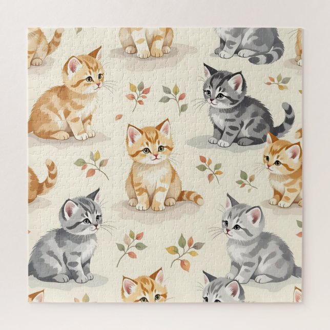 Puzzle Doux Ginger et chaton gris aquarelle sans couture  (Vertical)