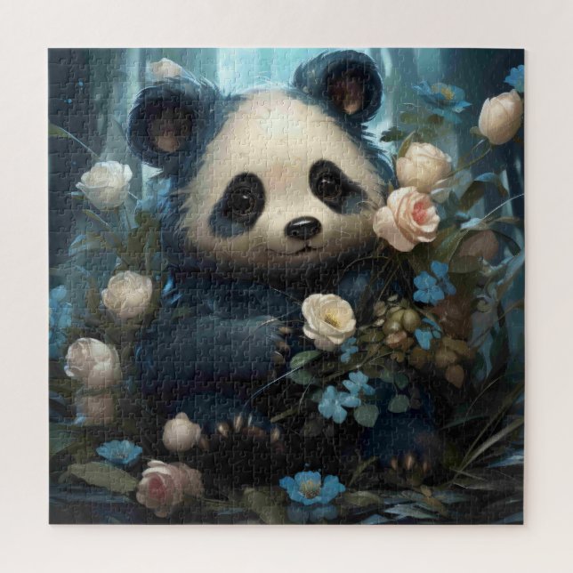 Puzzle Doux Ours De Panda Chez Les Roses De La Jungle (Vertical)