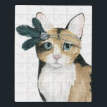Puzzle Downton Cat | Bejeweled With Feathers<br><div class="desc">Cette impression d'aquarelle présente un chat gris orné de bijoux | Par Grace Popp</div>