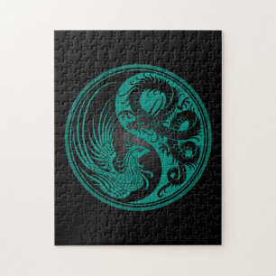 Puzzle Dragon bleu et noir turquoise Phoenix Yin Yang