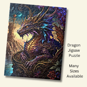Puzzle Dragon bleu or pourpre avec tour