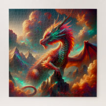 Dragon de feu sur le pic de montagne avec ciel cré