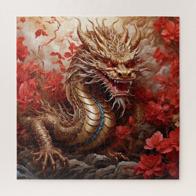 Puzzle Dragon et Fleurs (Vertical)