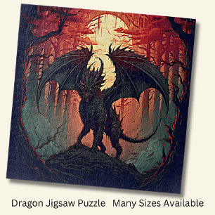 Puzzle Dragon noir au coucher du soleil