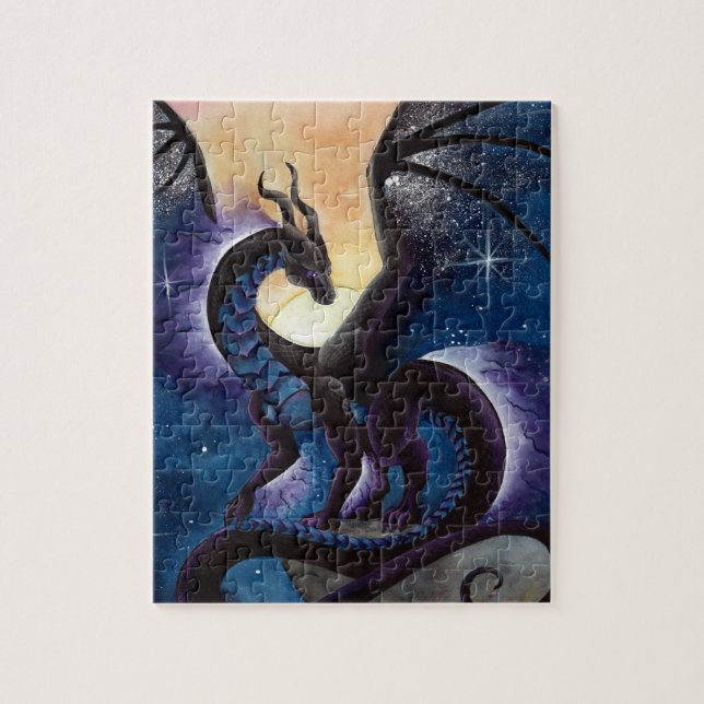 Puzzle Dragon noir avec le ciel nocturne par Carla le (Vertical)