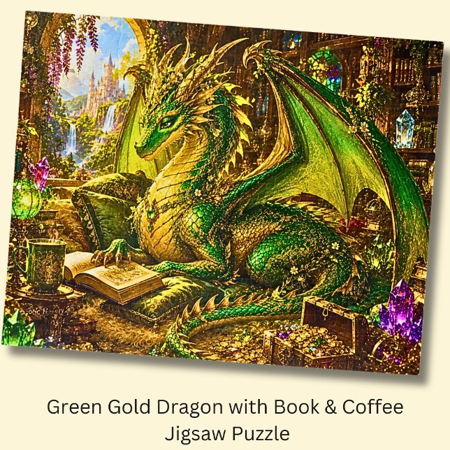 Puzzle Dragon Or Vert avec Livre & Café (Créateur téléchargé)