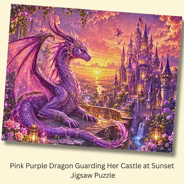 Puzzle Dragon Rose Violet Gardant Son Château au Coucher  (Créateur téléchargé)