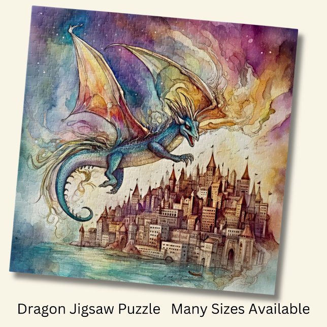Puzzle Dragon volant au-dessus de l'aquarelle urbaine (Créateur téléchargé)