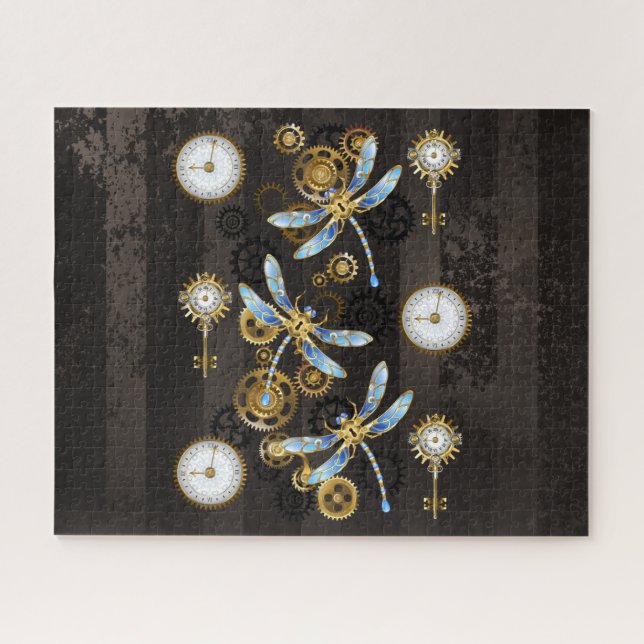 Puzzle Dragonflies de Steampunk sur arrière - plan rayé b (Horizontal)