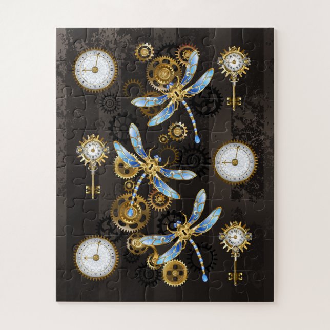 Puzzle Dragonflies de Steampunk sur arrière - plan rayé b (Vertical)