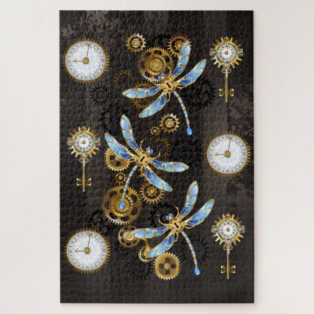 Puzzle Dragonflies de Steampunk sur arrière - plan rayé b (Vertical)