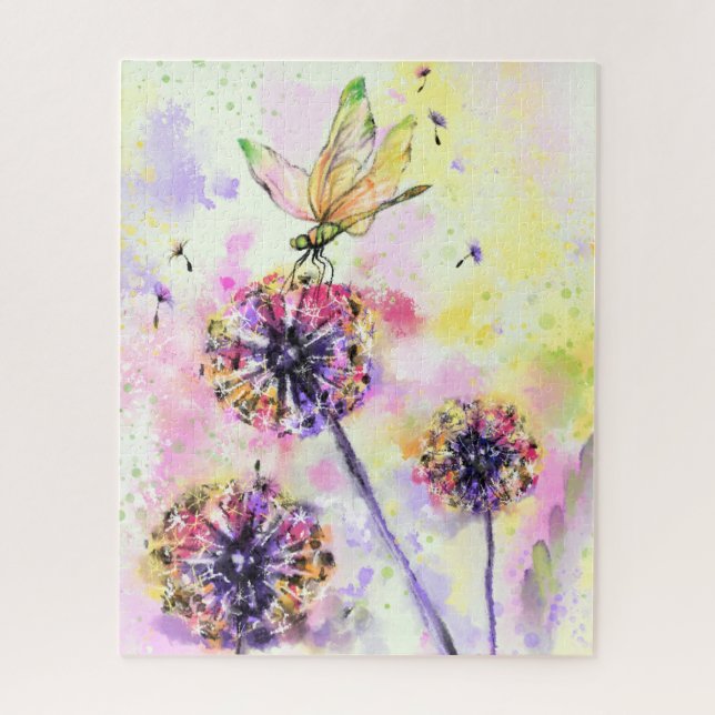 Puzzle Dragonfly and Dandelions - Peinture aquarelle (Vertical)