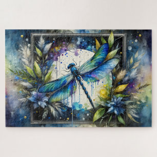 Puzzle Dragonfly Bleu Botanique Aquarelle
